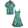 Flower Water Print V Neck Vacation Mini Dress And Short Sleeve Shirt Vacation Matching Outfit - Vert clair S | US 4