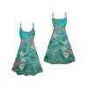 Flower Water Print V Neck Vacation Mini Dress And Short Sleeve Shirt Vacation Matching Outfit - Vert clair S | US 4