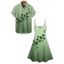 Ombre Lucky Clover Print St. Patrick's Day Mini Dress And Short Sleeve Shirt Matching Outfit - Vert clair S | US 4