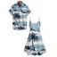 Beach Palm Tree Print Hawaii Vacation Spaghetti Strap Mini Dress And Short Sleeve Shirt Matching Outfit - Bleu clair S | US 4