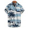 Beach Palm Tree Print Hawaii Vacation Spaghetti Strap Mini Dress And Short Sleeve Shirt Matching Outfit - Bleu clair S | US 4