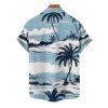 Beach Palm Tree Print Hawaii Vacation Spaghetti Strap Mini Dress And Short Sleeve Shirt Matching Outfit - Bleu clair S | US 4