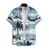 Beach Palm Tree Print Hawaii Vacation Spaghetti Strap Mini Dress And Short Sleeve Shirt Matching Outfit - Bleu clair S | US 4