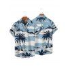 Beach Palm Tree Print Hawaii Vacation Spaghetti Strap Mini Dress And Short Sleeve Shirt Matching Outfit - Bleu clair S | US 4