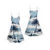 Beach Palm Tree Print Hawaii Vacation Spaghetti Strap Mini Dress And Short Sleeve Shirt Matching Outfit - Bleu clair S | US 4