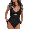 Maillot de Bain Découpé Côtelé Sanglé avec Nœud Papillon Une-Pièce - Noir XL | US 10