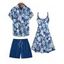 Vacation Tropical Leaf Allover Print A Line Mini Dress And Short Sleeve Shirt Beach Shorts Outfit - Bleu Ciel S | US 4