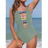 Maillot de Bain Coloré en Treillis à Col V Plongeant Une-Pièce - Vert clair XL | US 10