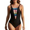 Maillot de Bain Coloré en Treillis à Col V Plongeant Une-Pièce - Noir XL | US 10