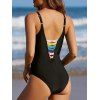 Maillot de Bain Coloré en Treillis à Col V Plongeant Une-Pièce - Noir XL | US 10