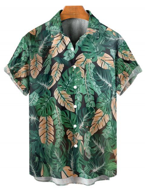 Chemise de Vacances Feuille Tropicale Imprimée Partout à Manches Courtes