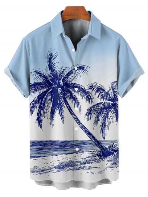 Chemise de Plage de Vacances Arbre de Palmier Imprimée Boutonnée à Manches Courtes