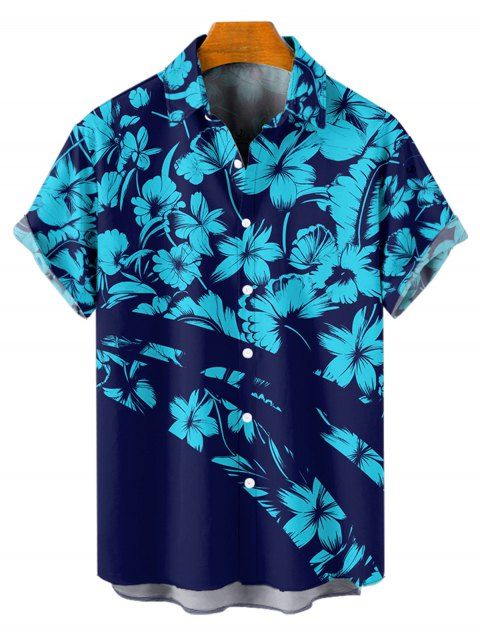 Chemise de Vacances Fleur Imprimée Boutonnée à Manches Courtes