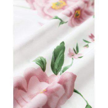 Flower Print Bowknot Ruffled Mini Dress And Short Sleeve Shirt Matching Outfit