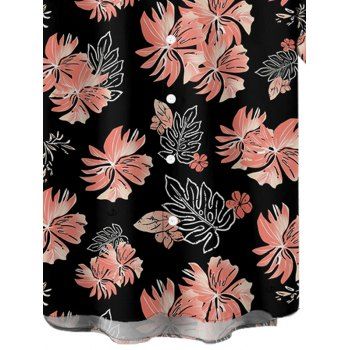 Tropical Flower Leaf Print Hawaii Vacation Short Sleeve Shirt 
