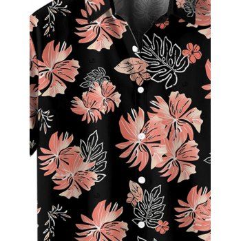 Tropical Flower Leaf Print Hawaii Vacation Short Sleeve Shirt 
