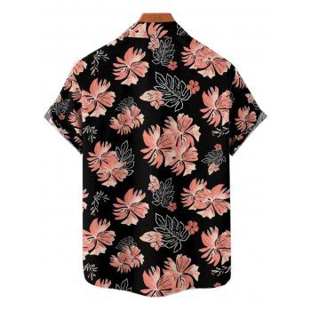 Tropical Flower Leaf Print Hawaii Vacation Short Sleeve Shirt 