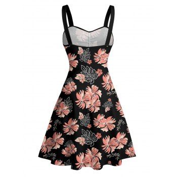 Tropical Flower Leaf Print Hawaii Vacation Belted Ruched Bust Mini Dress 