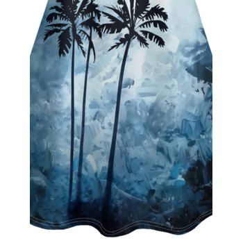 Tie Dye Palm Tree Print Hawaii Vacation V Neck Spaghetti Strap Mini Dress