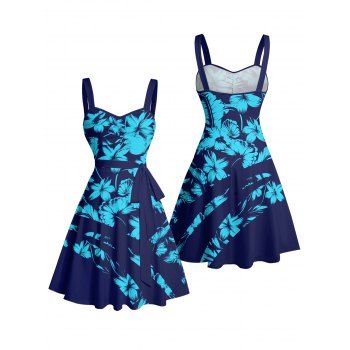 Flower Print Ruched Bust Sleeveless Belted Mini Dress 