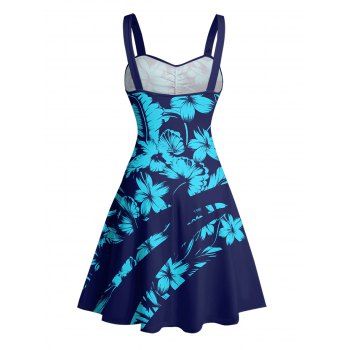 Flower Print Ruched Bust Sleeveless Belted Mini Dress 
