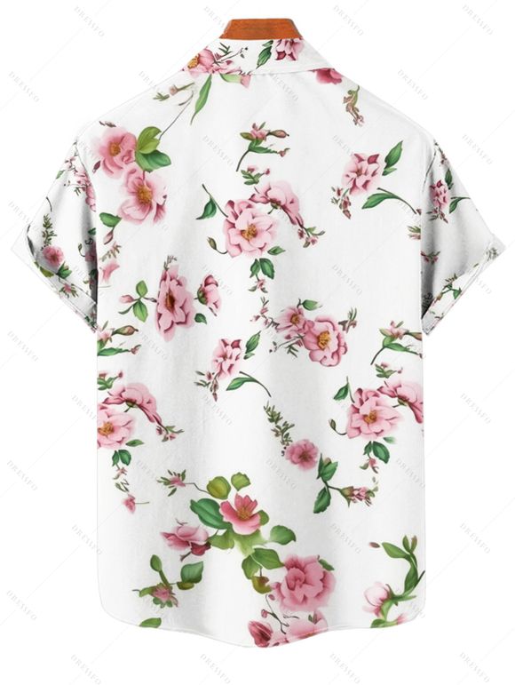 Chemise de Vacances Fleur Imprimée Boutonnée à Manches Courtes - Blanc 3XL