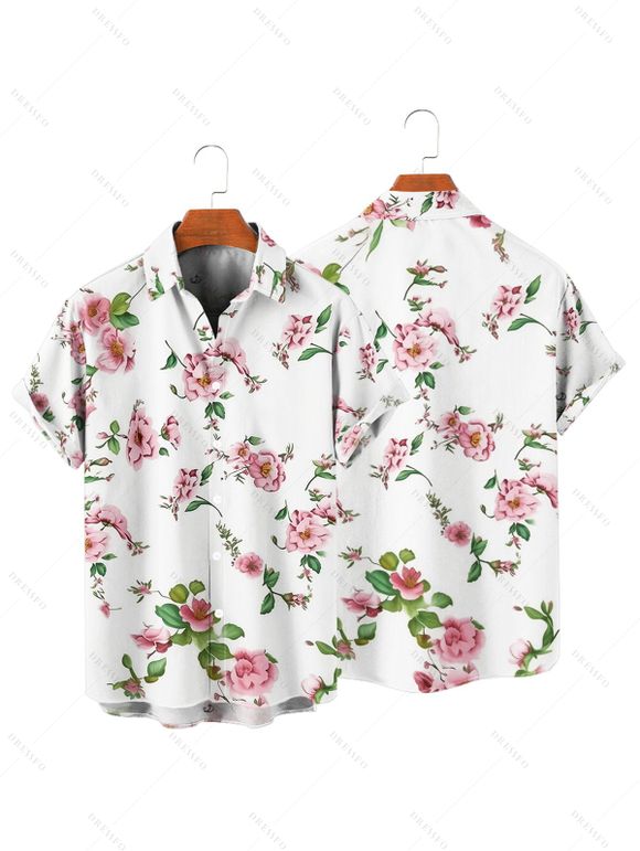 Chemise de Vacances Fleur Imprimée Boutonnée à Manches Courtes - Blanc 3XL