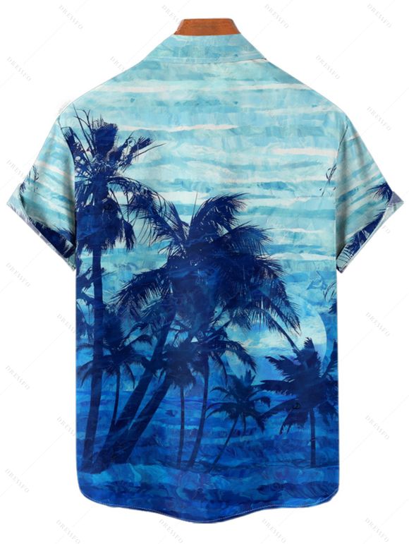 Chemise de Vacances Teintée Cocotier Imprimé à Manches Courtes - Bleu L