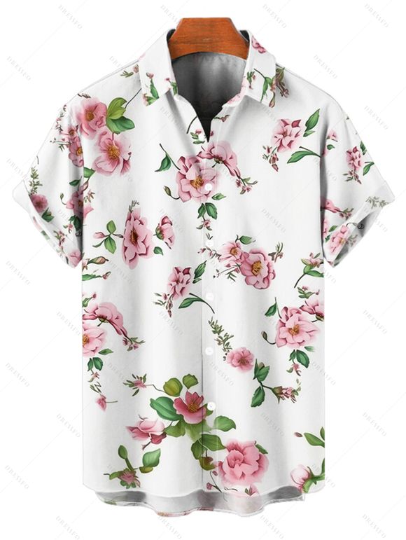 Flower Print Bowknot Ruffled Mini Dress And Short Sleeve Shirt Matching Outfit - Blanc S | US 4