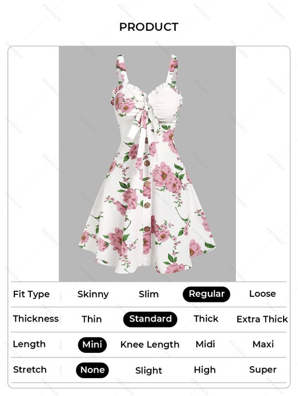 Flower Print Bowknot Ruffled Mini Dress And Short Sleeve Shirt Matching Outfit - Blanc S | US 4