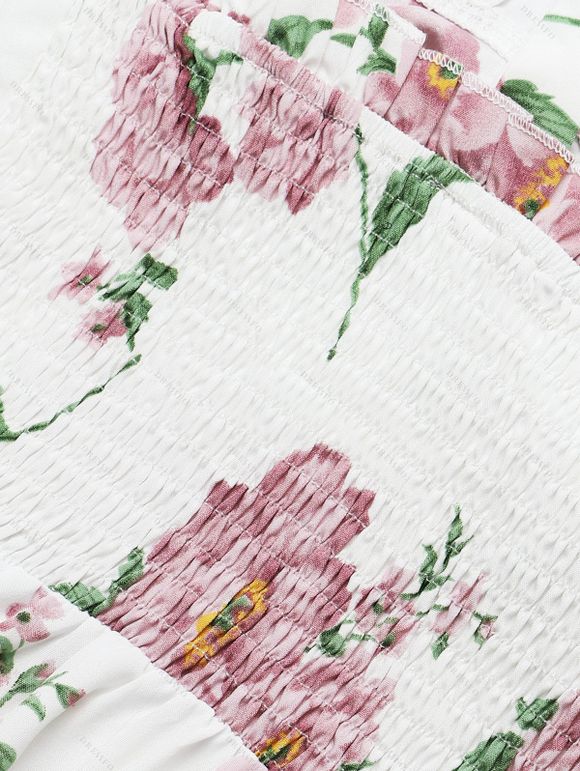 Flower Print Bowknot Ruffled Mini Dress And Short Sleeve Shirt Matching Outfit - Blanc S | US 4