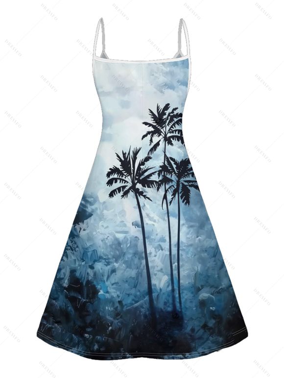 Mini Robe de Vacances Hawaïen Palmier Imprimé à Bretelle Fine - Bleu XL | US 12