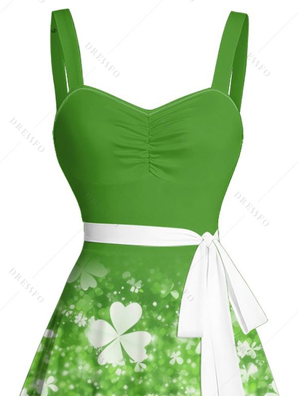 Mini Robe Ceinturée Trèfle Imprimé - Vert S | US 4