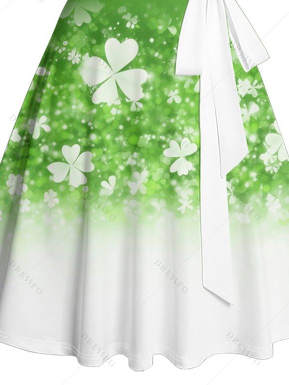 Mini Robe Ceinturée Trèfle Imprimé - Vert S | US 4