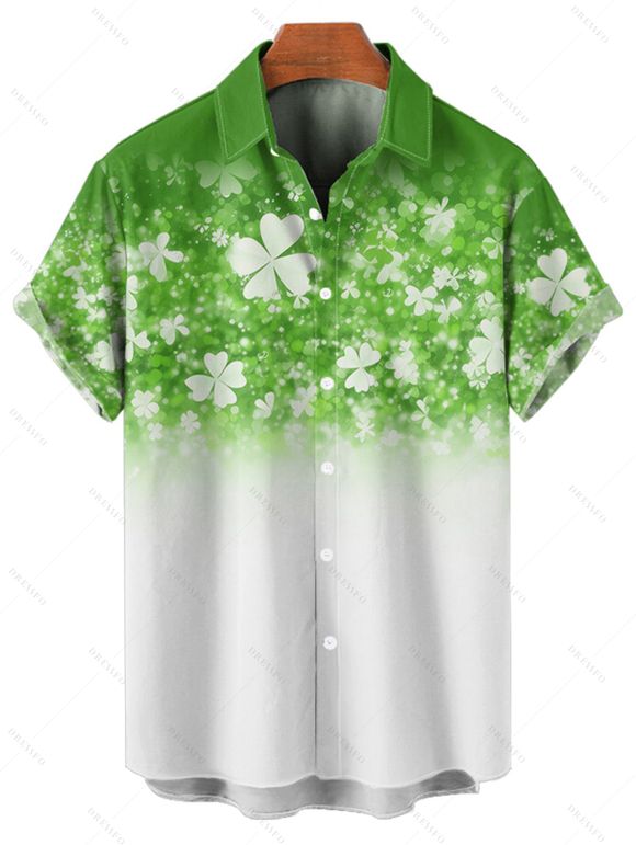 St. Patrick's Day Lucky Clover Print Belted Mini Dress And Short Sleeve Shirt Matching Outfit - Vert S | US 4