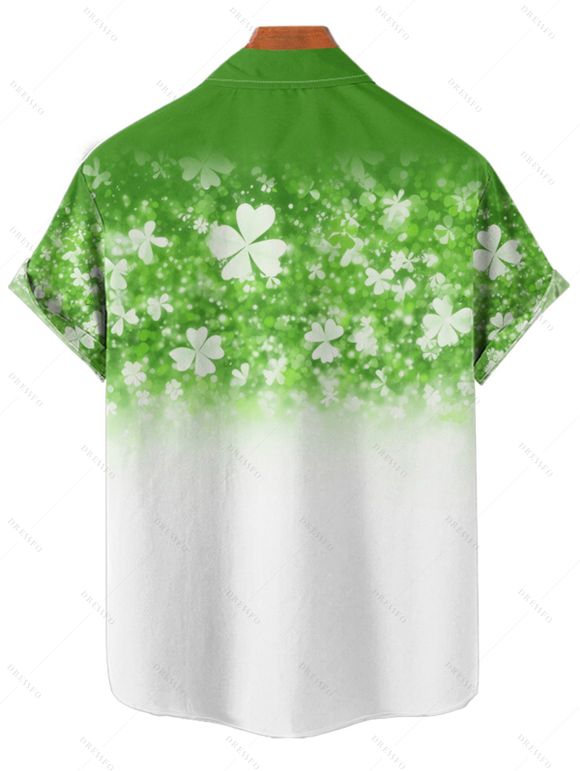 St. Patrick's Day Lucky Clover Print Belted Mini Dress And Short Sleeve Shirt Matching Outfit - Vert S | US 4