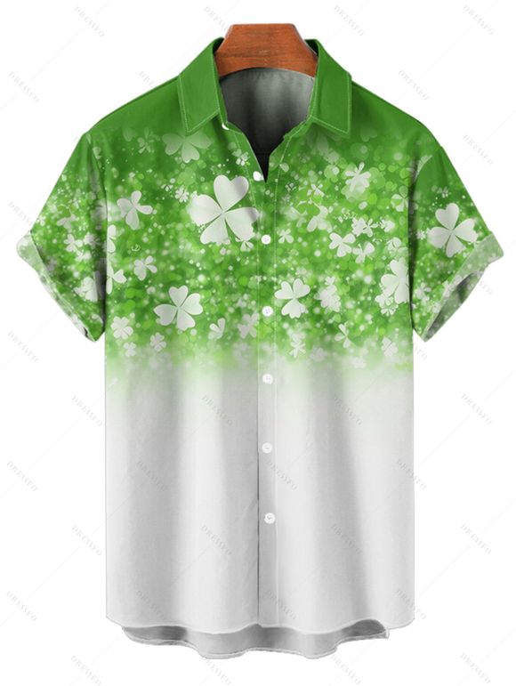 Chemise Boutonnée Ombrée Imprimée à Manches Courtes - Vert 5XL