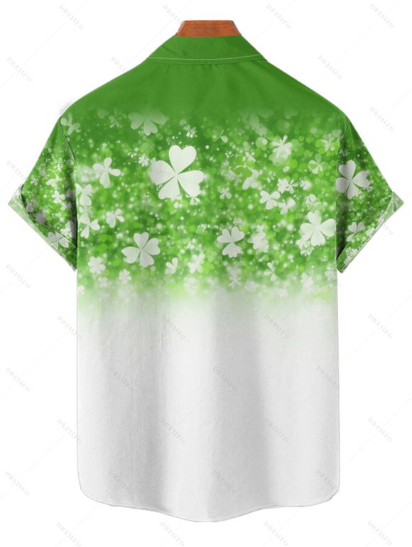 Chemise Boutonnée Ombrée Imprimée à Manches Courtes - Vert S