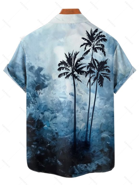 Chemise de Vacances Boutonnée Arbre de Palmier Imprimée à Manches Courtes - Bleu XL