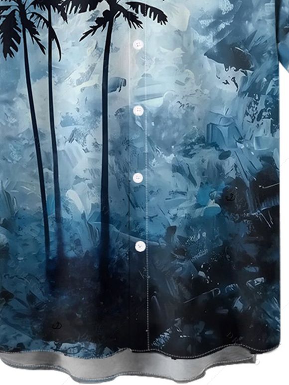 Chemise de Vacances Boutonnée Arbre de Palmier Imprimée à Manches Courtes - Bleu XL