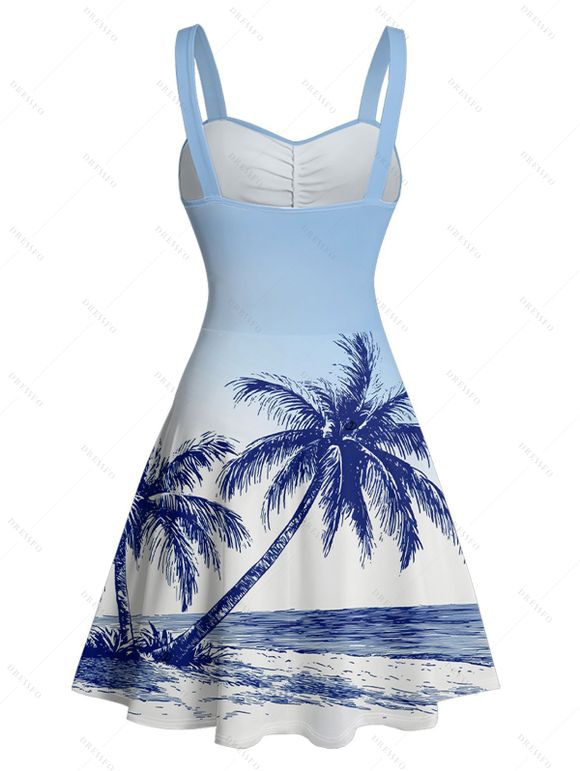 Mini Robe de Plage Hawaiien Palmier Imprimé Ceinturée - Bleu clair S | US 4