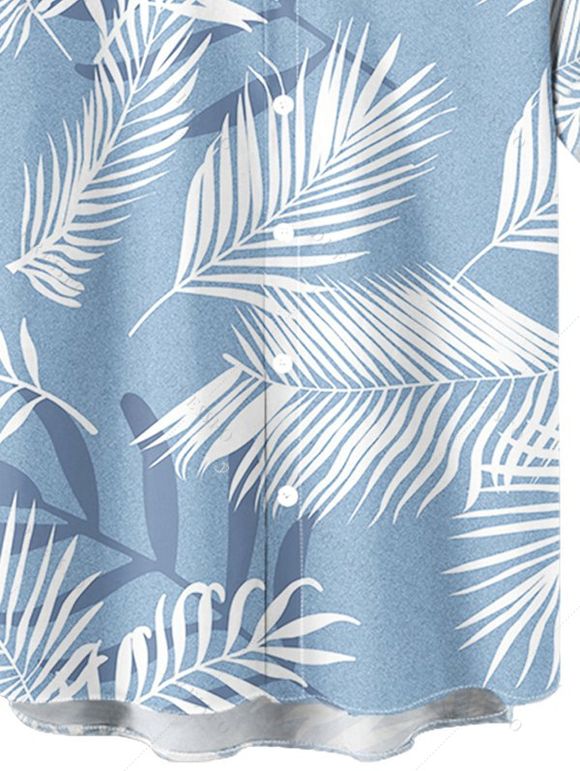 Chemise de Vacances Hawaïen Boutonnée Feuille Tropicale Imprimée à Manches Courtes - Bleu clair S