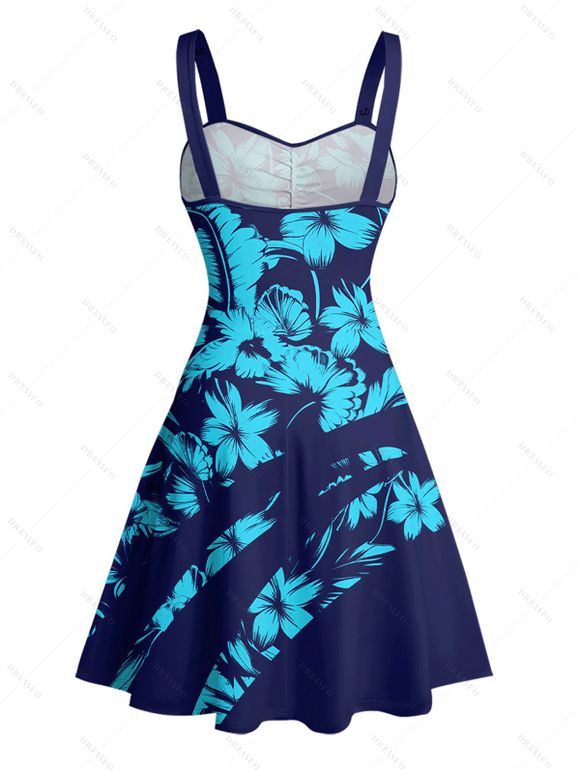 Mini Robe Ceinturée Fleur Imprimée sans Manches à Poitrine - Bleu profond XXXL | US 16