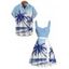 Hawaii Vacation Beach Palm Tree Print Belted Mini Dress And Short Sleeve Shirt Matching Outfit - Vert clair S | US 4