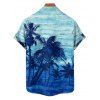 Chemise de Vacances Teintée Cocotier Imprimé à Manches Courtes - Bleu 5XL