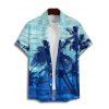 Chemise de Vacances Teintée Cocotier Imprimé à Manches Courtes - Bleu 5XL