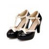 Retro T-Strap High Heels Bow Platform Round Toe Pumps Leather Sweet Shoes - Noir EU 36