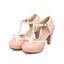 Retro T-Strap High Heels Bow Platform Round Toe Pumps Leather Sweet Shoes - Rose clair EU 38