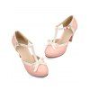 Retro T-Strap High Heels Bow Platform Round Toe Pumps Leather Sweet Shoes - Rose clair EU 38