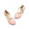 Retro T-Strap High Heels Bow Platform Round Toe Pumps Leather Sweet Shoes - Rose clair EU 43